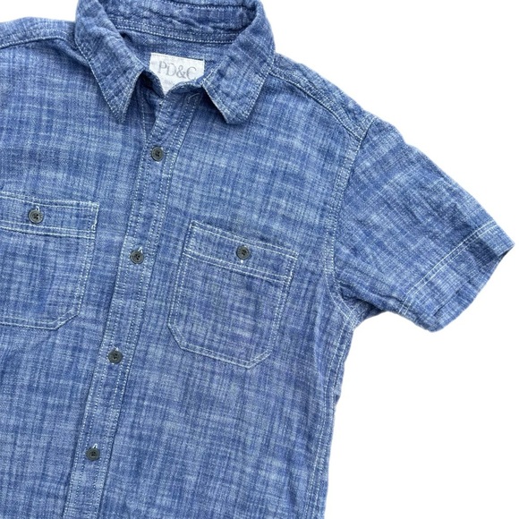 PD&C Boys Blue Short Sleeve Button Down Shirt Size 10 - Picture 2 of 4